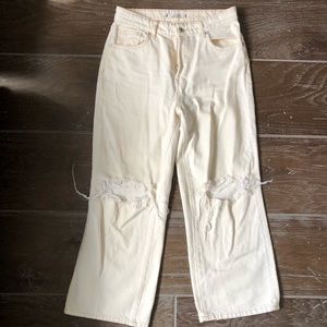 Free People Off-white Cropped Flare Ripped Jeans